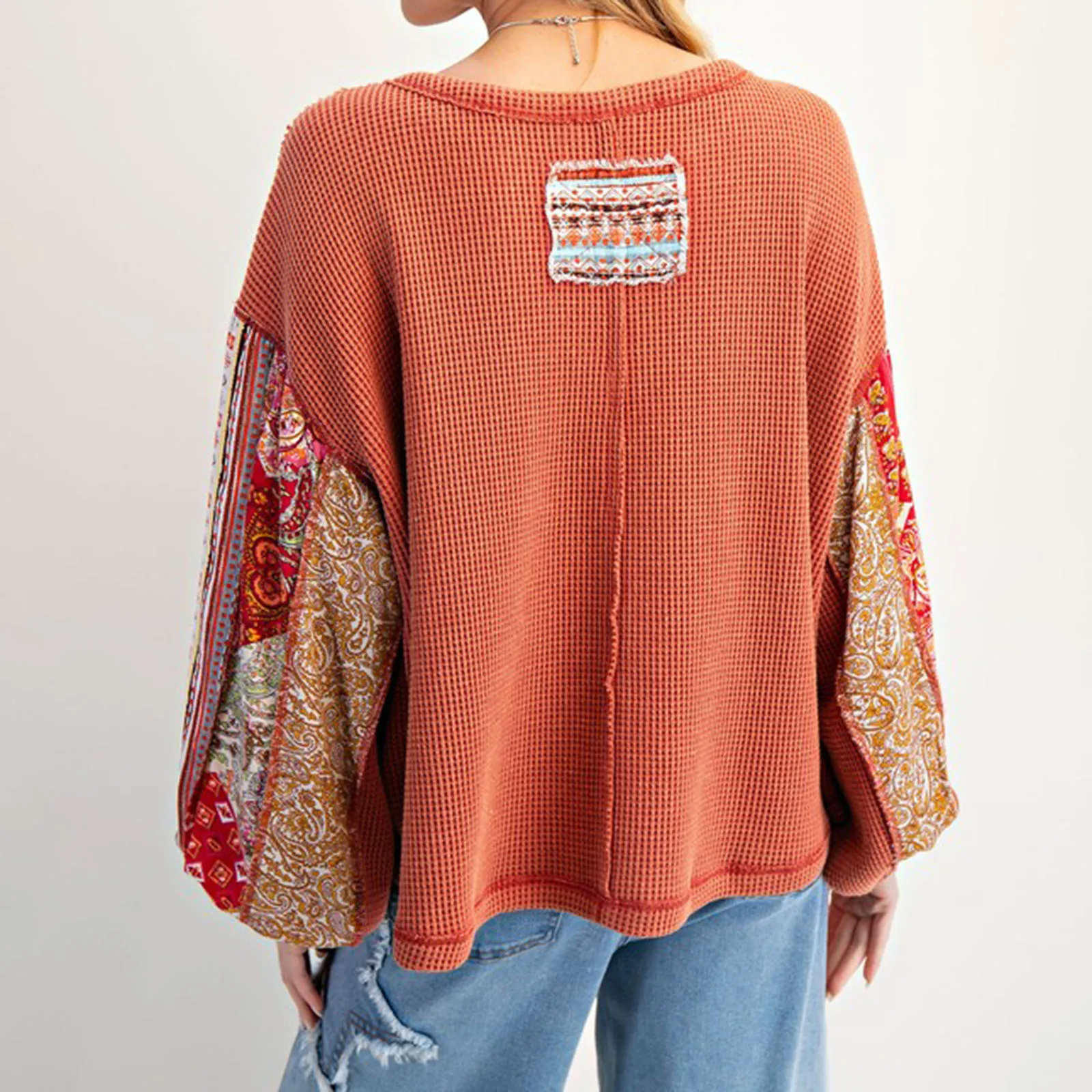 Women Sweatshirt, Long Sleeve Crew Neck Printed Patchwork Hoodie Pullover Casual Tops