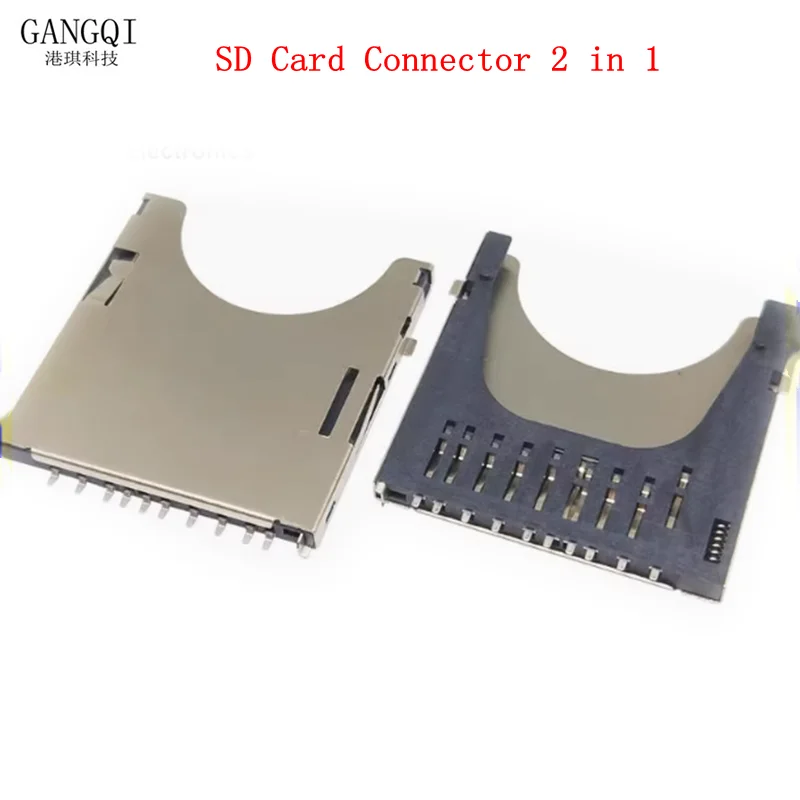 10Pcs SD Card Connector 2 in 1 MMC SD Card Slot Self Push/Pop-up 11P Welding Foot Memory card holder PUSH holder