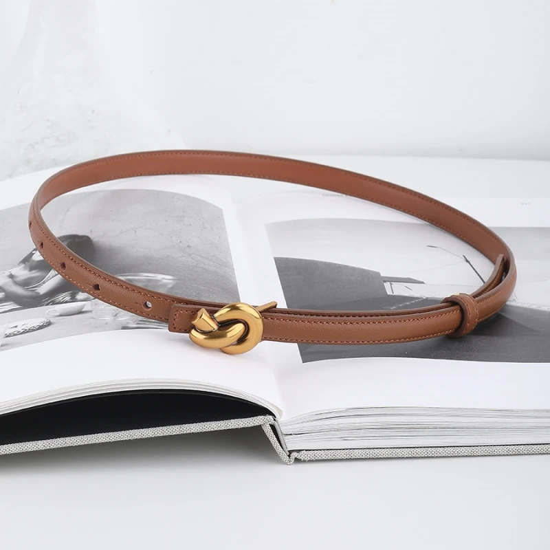 

Fashion Genuine Leather Belt for Women Knot Buckle Waistband Cummerbund For Dress Jeans