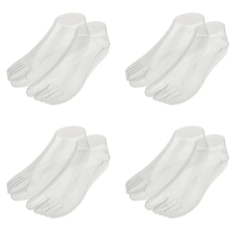 

4Pair Female Feet Mannequin Thong Style Foot Model For Sandal Shoe Sock Jewelries Display - Clear