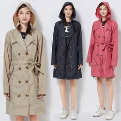Fashion Women Thin Raincoat Poncho Ladies Waterproof Long Slim Raincoats Adults Outdoor Hiking Windproof Rain Coat With Belt