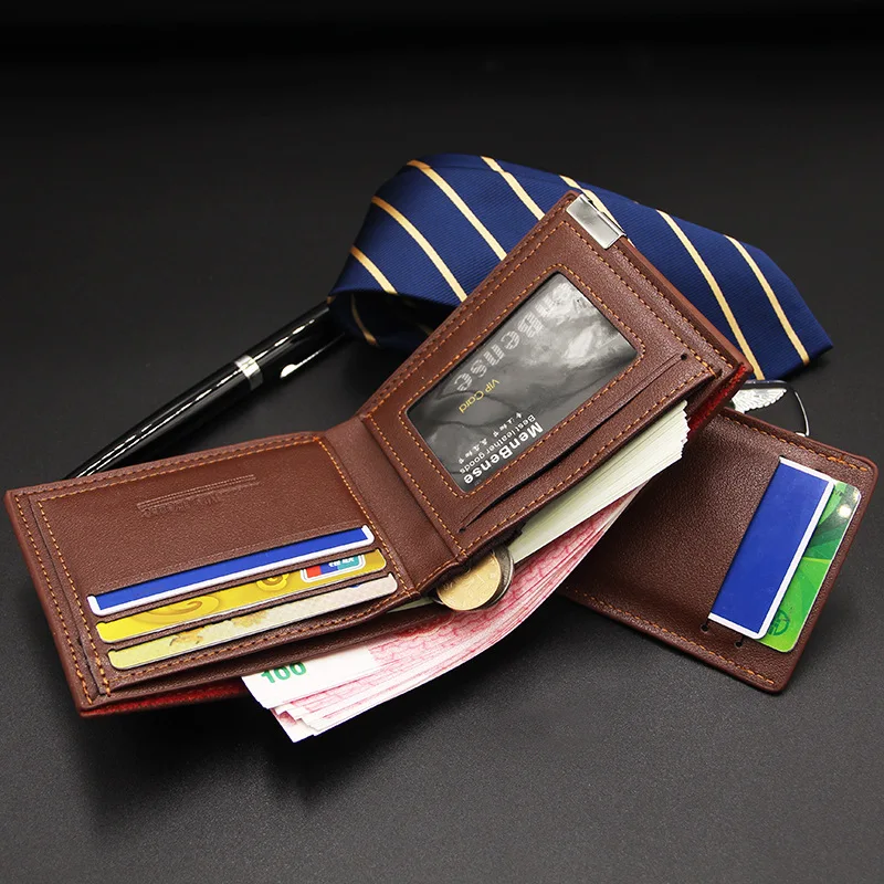 Men's Short Wallet Multi-Function Metal Edge Quick Access Card Holder RFID Blocking Slim Design