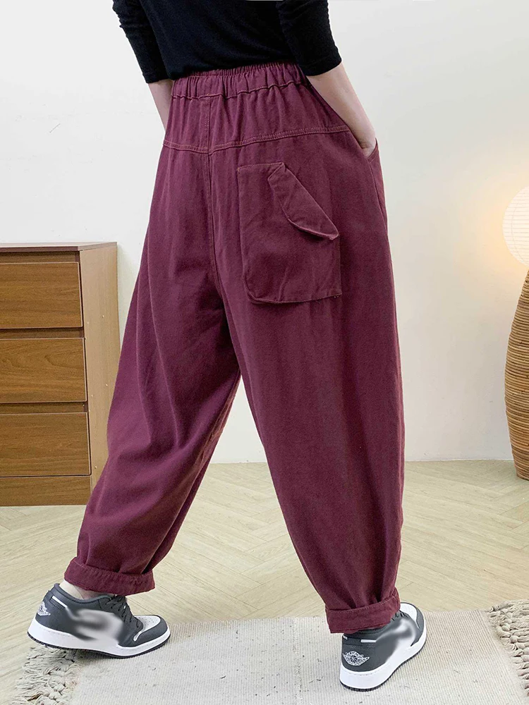 Amax LuluE British Design 2025 Fall Ladies Vintage Leisure Pants Females Casual Solid Loose Elastic Waist Fitness Harem Trousers