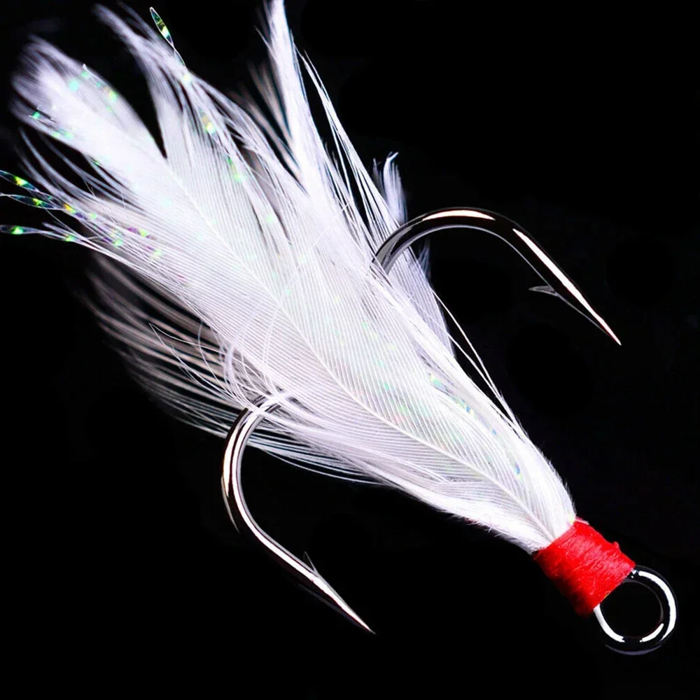 

20Pcs Feathered Treble Fishing Hooks Fishing Tackle Carbon Steel Barbed Sharp Triple Fishhook Sea Accessories With Feather