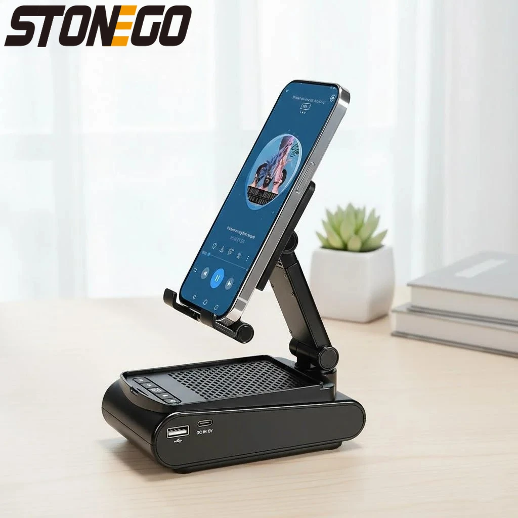 

Wireless 5 1 Speaker Phone Holder Lazy Desktop Stand 1500mAh Charging Adjustable Height Compatible Phones Tablets