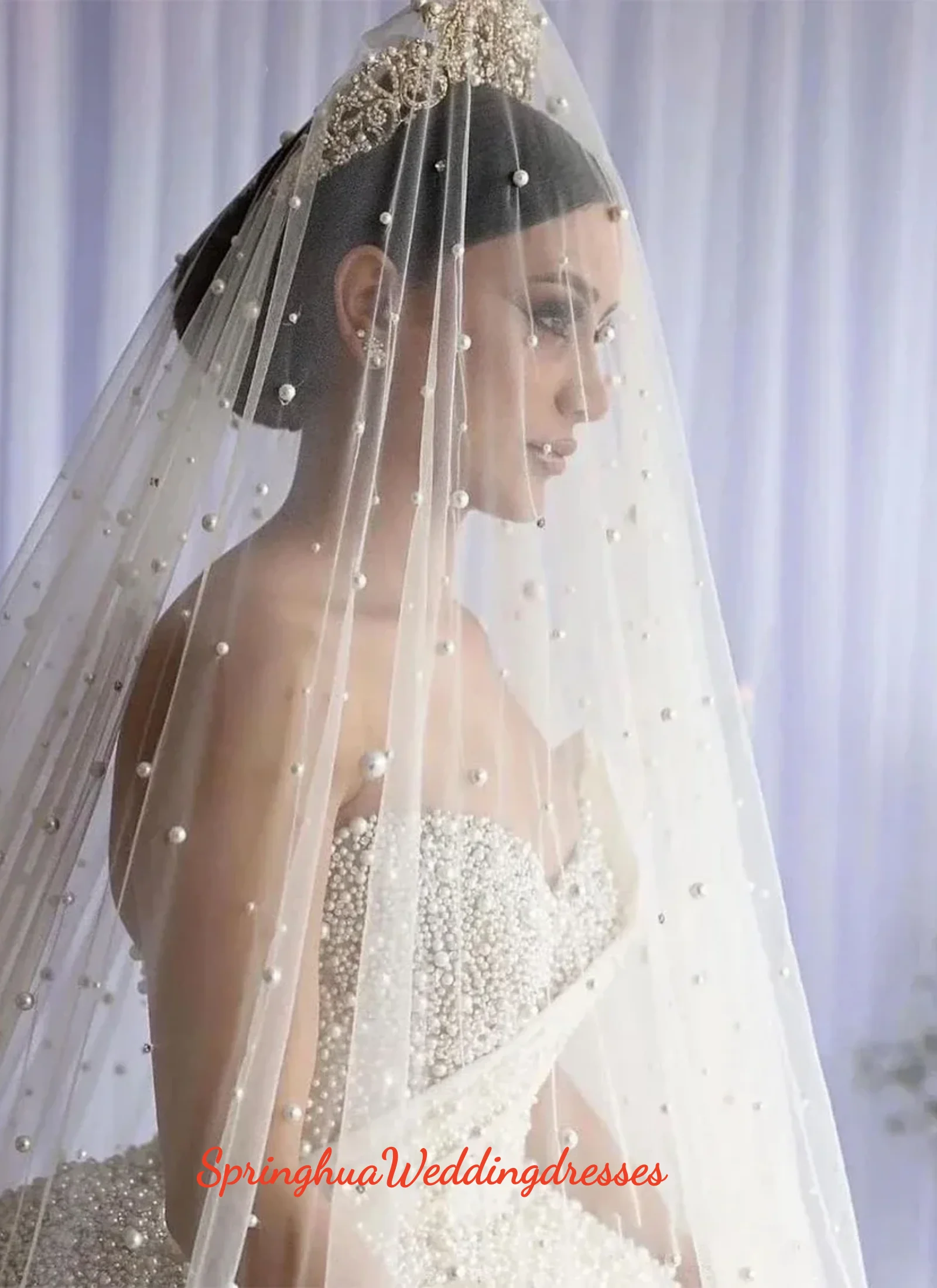 

Customized luxurious pearl beaded heart-shaped wedding dress wedding gown Queen-style sleeveless bride's dress Skirt dress Dubai