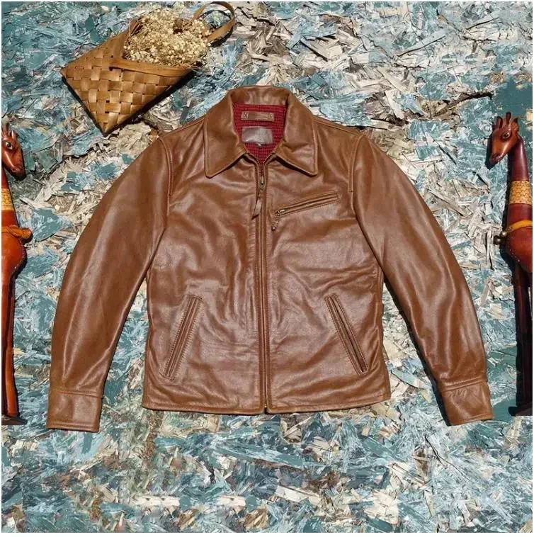 LNY Shop Best.Classic 1930s Rider leather jacket.JS02 Men Plus size genuine coat.Cool cow hide wear.Slim short cloth