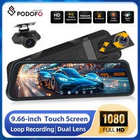 Podofo 9.66 Inch Full Screen Rearview Dash Cam 1080P Mirror Car Recorder Stream Media Car DVR Video Recorder Registrar