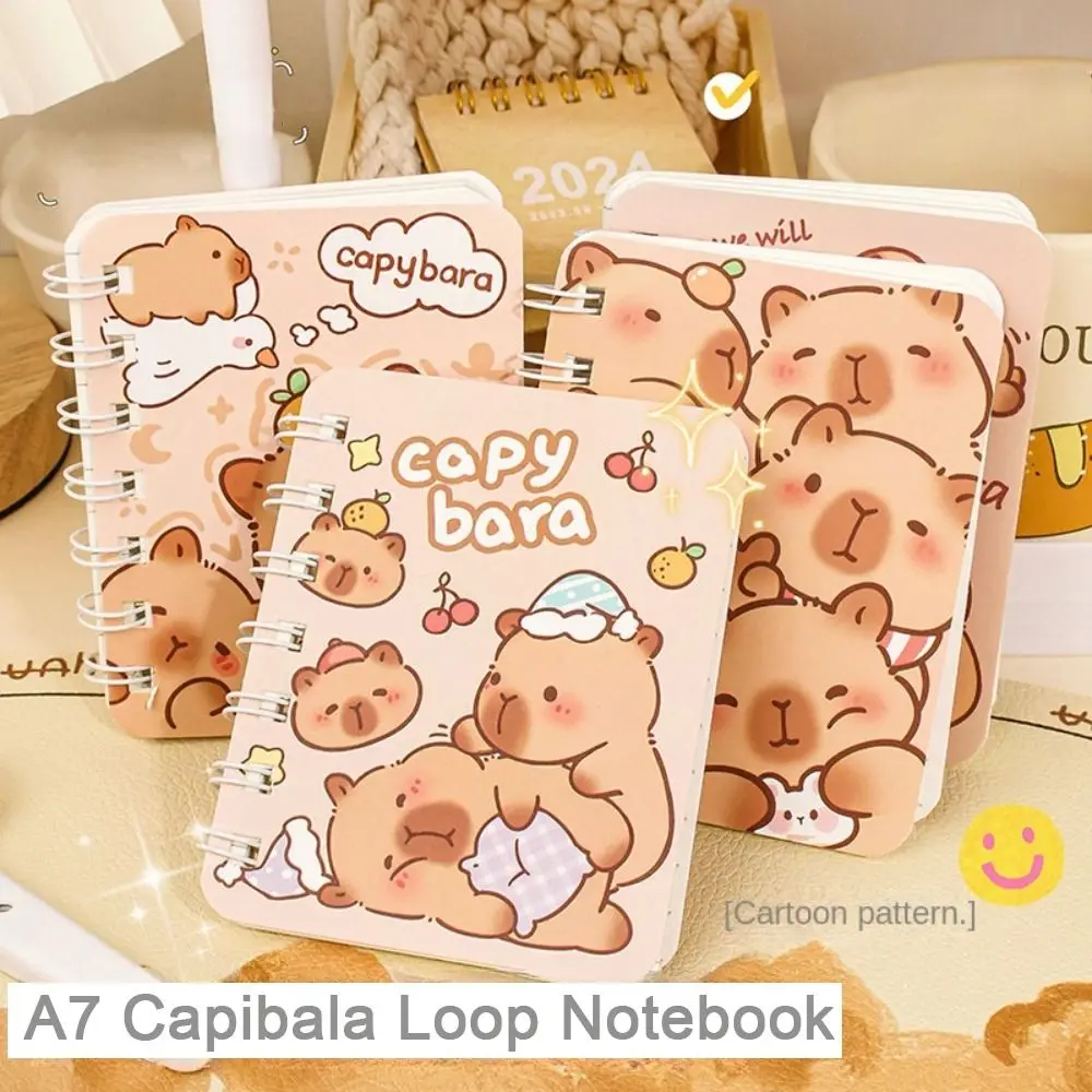4PCS New A7 Capybara Notebook Horizontal Line Kawaii Ring Binder Notepad Capybara Panda Portable Hand Account Book Students
