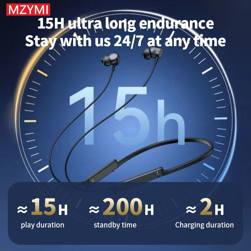MZYMI BS09 Wireless Earbuds Neckband Bluetooth5.3 Earphone ENC Noise Cancelling Headphones Stereo Waterproof with Mic