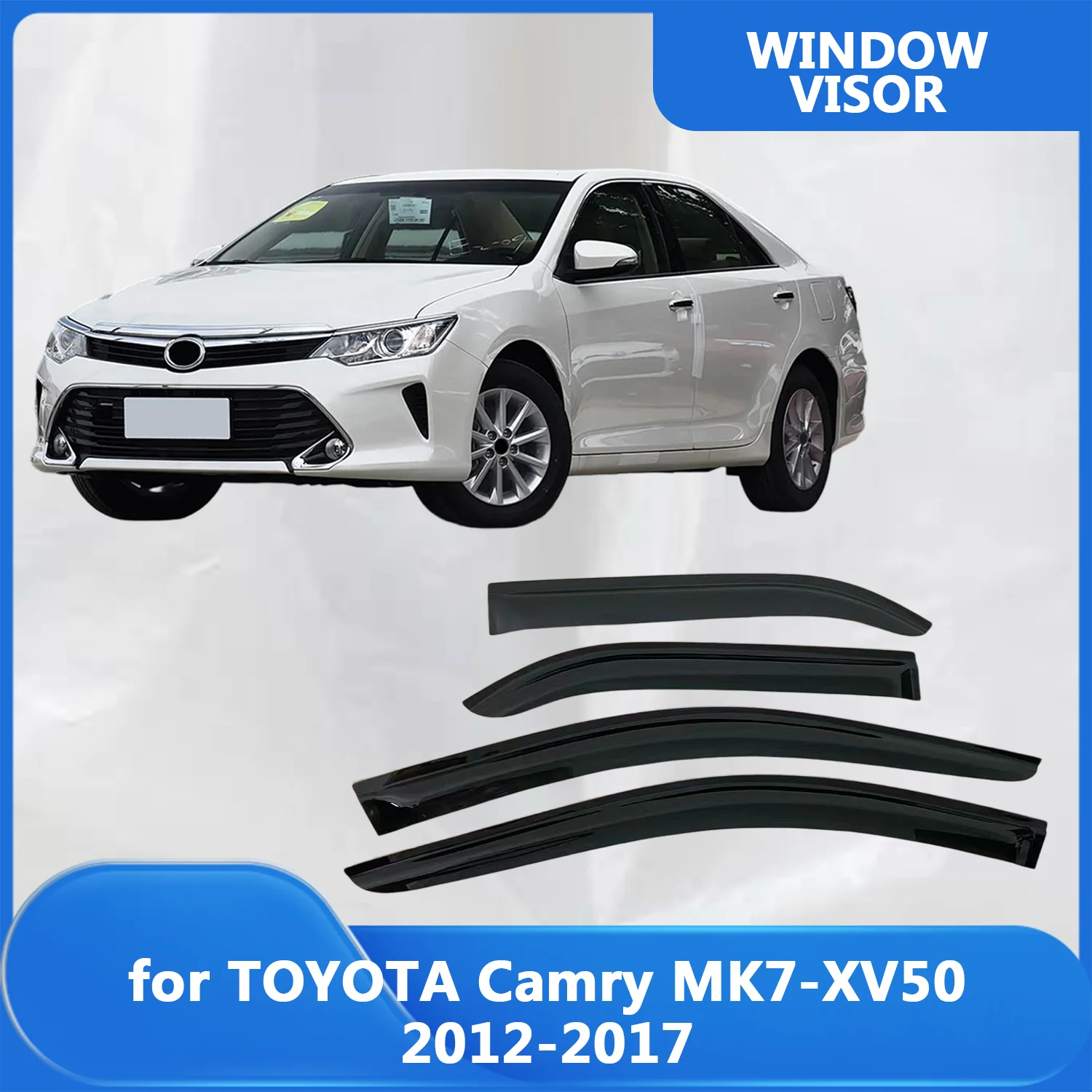 

FOR TOYOTA Camry MK7-XV50 2012 2013-2017 Side Window Visor Rain Guard Side Vent Deflector Weathershield Outside-Mount Tape On