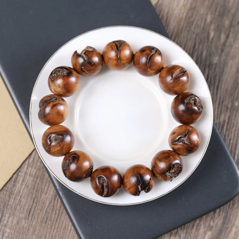

Lightning-Struck Natural Jujube Wood 20mm Bead Bracelet: Unpolished High-Oil Single Loop Prayer Beads, Gifts for Men & Women