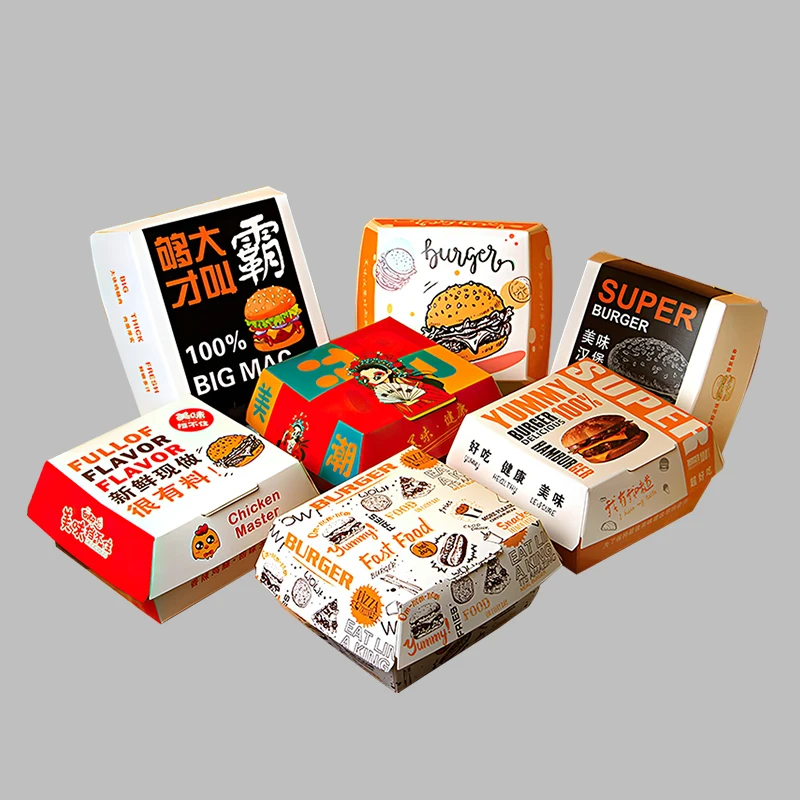 Customized productSenAng Custom Printing Food Grade Paper Burger Box Disposable Hamburger Packaging