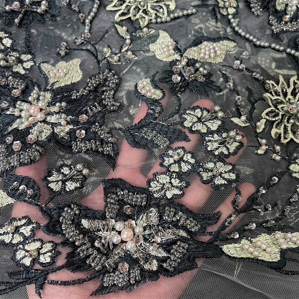 

Новейшая высококачественная африканская нигерийская кружевная ткань с тюлем для пошива, гипюровая вышивка, пайетки, 5 ярдов, ZJ024