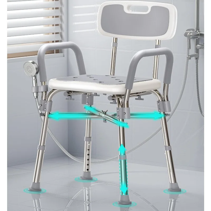 

Shower Chair with Arms and Back for Inside Shower, FSA/HSA Eligible Reinforced 500 lbs Bathtub Seat with Crossbar, Height