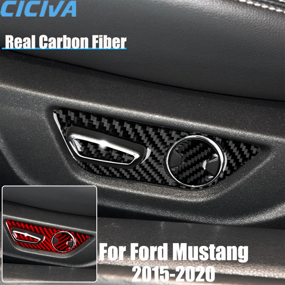 Real Carbon Fiber Car Accessories Seat Adjustment Panel Trim Cover Soft Sticker For Ford Mustang 2015 2016 2017 2018 2019 2020