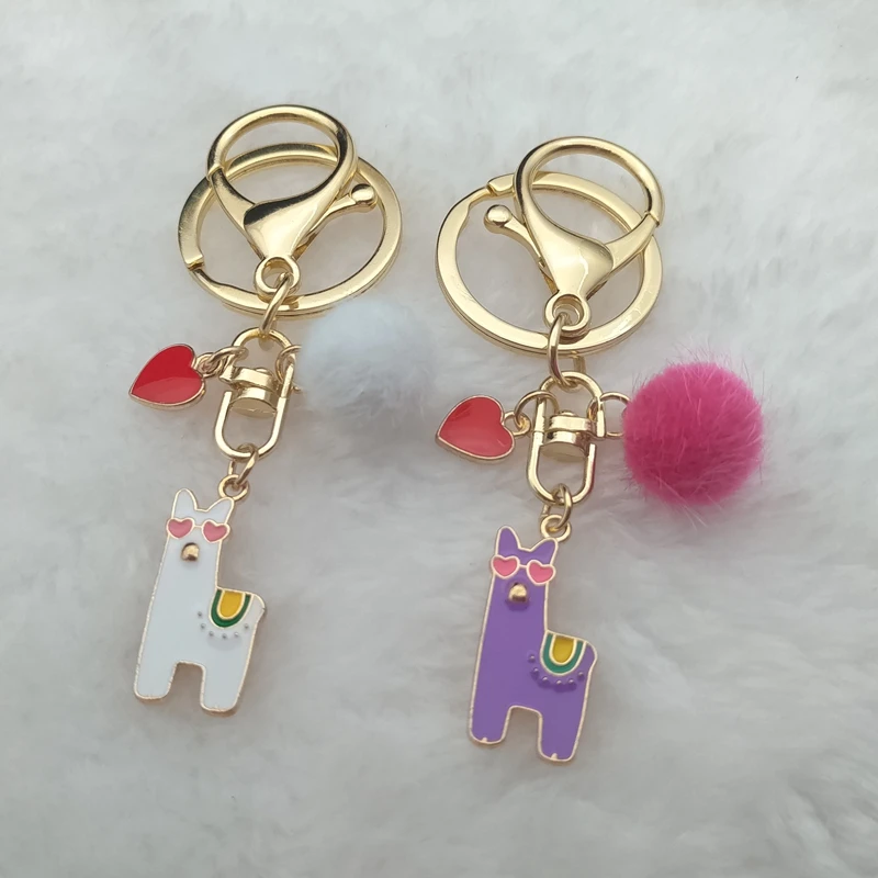 

Cute Alpaca Keychain Korean Fashion Hair Ball Pendant Creative Cartoon Enamel Alpaca Keychain Ladies Bag Gift