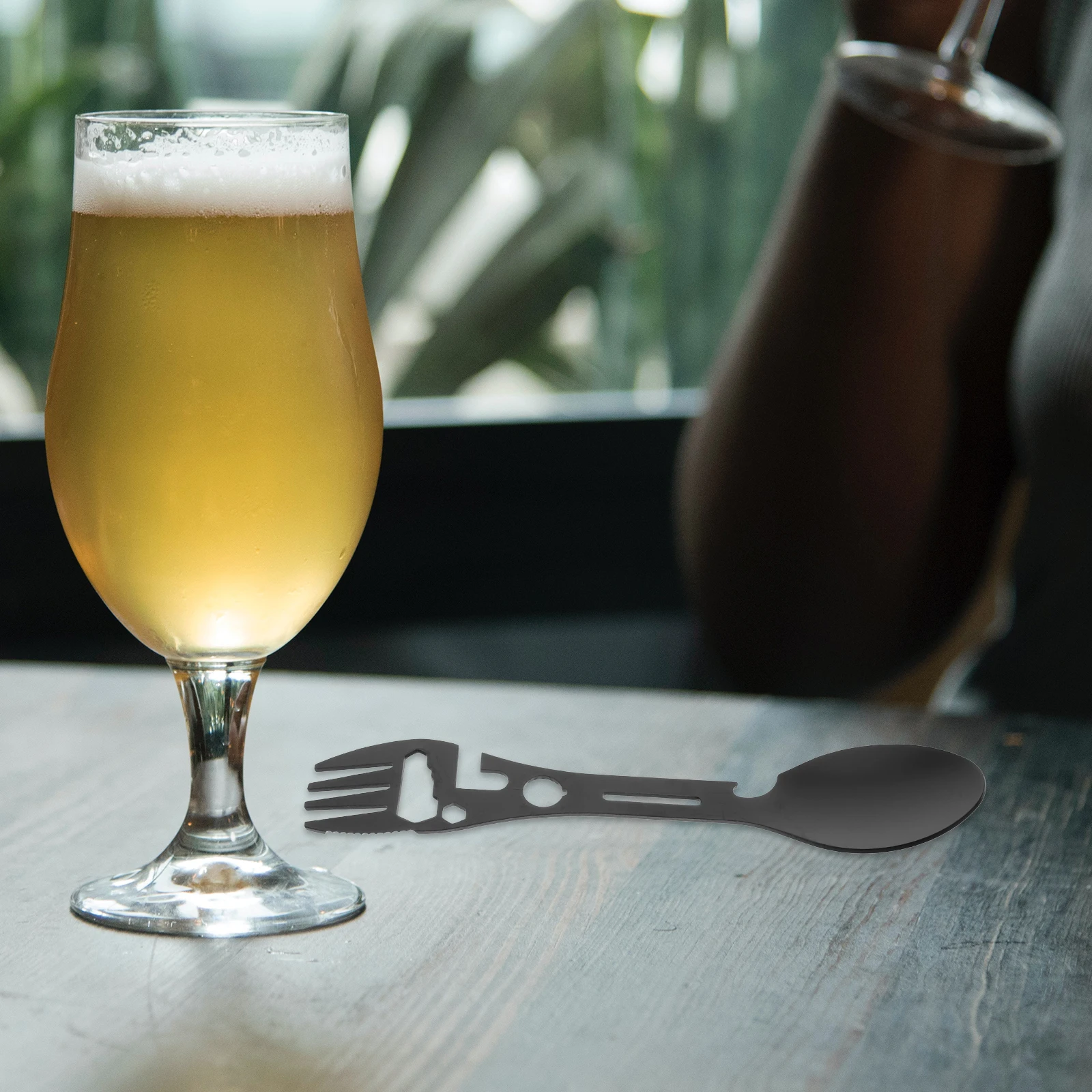 GANAZONO 2 قطعة التخييم شوكة ملعقة أداة متعددة المحمولة بقاء أواني فتاحة الزجاجات المعدنية للمشي في الهواء الطلق السفر #1