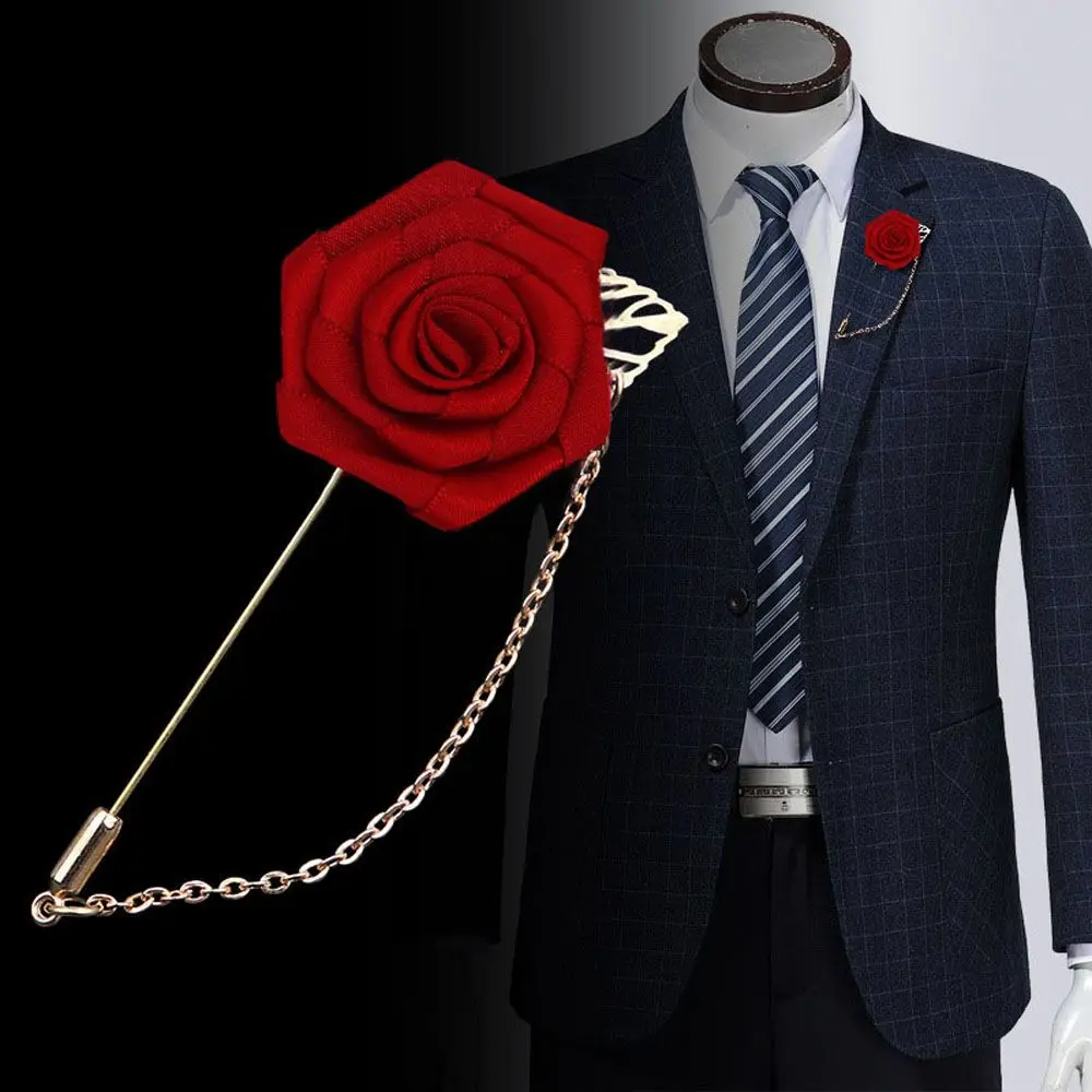 Artificial Men‘s Suit Flowers Corsage Roses Groom Boutonniere Lapel Pin Brooch Pins Fashion Accessories Jewelry Brooches