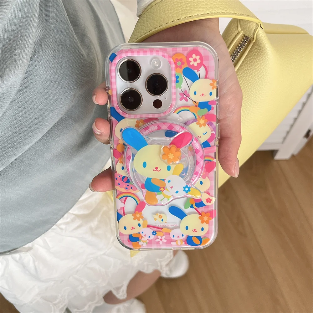 

Flower Bear Magnetic Holder Magsafe Phone Case For iPhone 16 15 14 13 12 Pro Max XS Plus Hard Cover