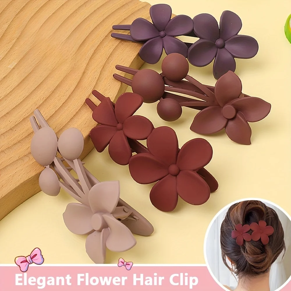 

4 Pieces of Multi-Color Flower-Shaped Hair Clips Are Elegant and Elegant, Suitable for Daily Wear for Girls