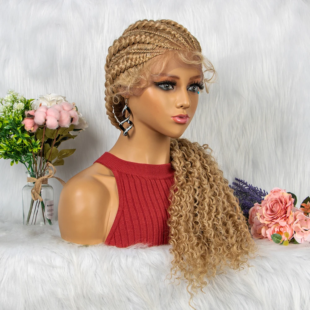 Brown Braided Wigs Cornrow Braids Wigs Lace Front Box Braided Wigs for Women Godness Wigs Synthetic Lace Wigs