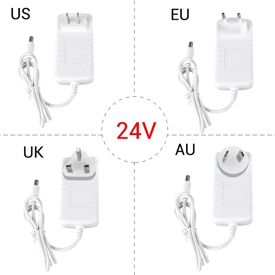 DC 24V 12V 1A 2A 3A Power Plug Output Connector 5.5mm*2.1mm Power Adapter EU US UK AU Plug White Housing