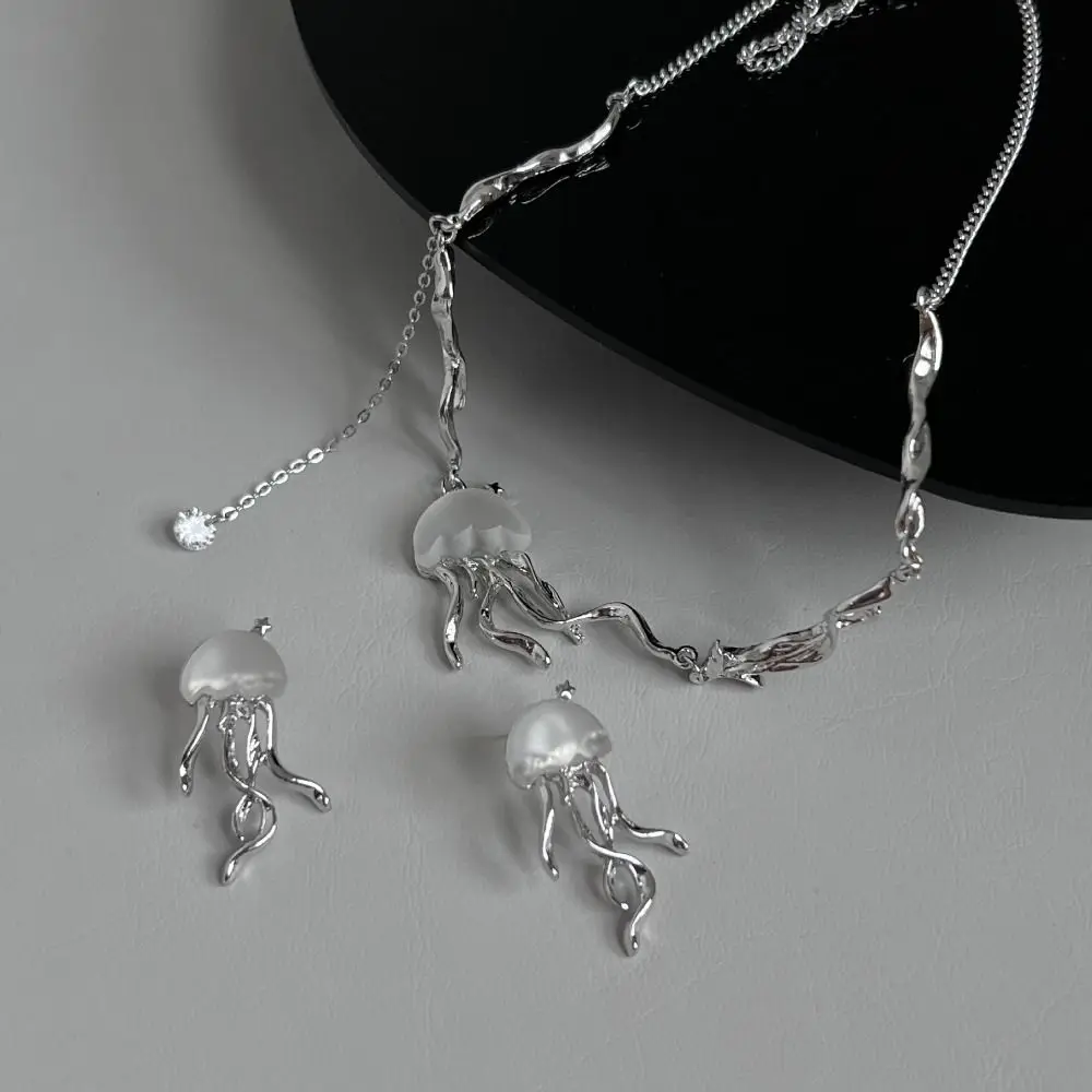 Gift Sweet Y2K Simple Unique Jewelry Transparent Pendant Women Crystal Necklace Jellyfish Stud Earrings Korean Style Choker