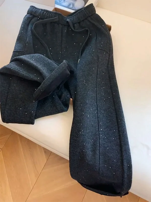 

plus Size Women's Fce Lined Elastic Waist Casual Pants Winter Spor Loose Fit Straight Leg Trousers Comfortable plus Size