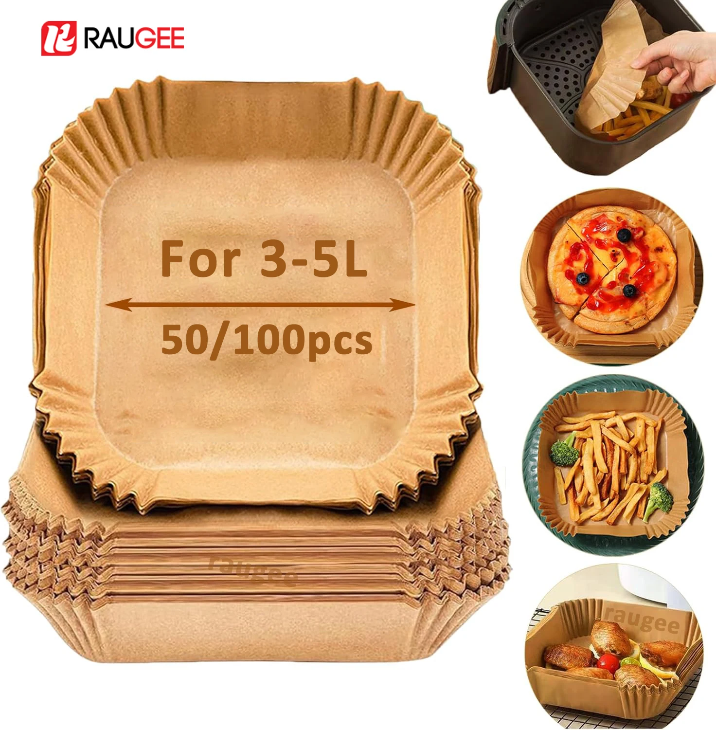 50/100 قطعة بطانات ورقية للمقلاة الهوائية غير لاصقة مقاومة للزيت ومقاومة للماء لصينية الورق للمقلاة الهوائية في الميكروويف