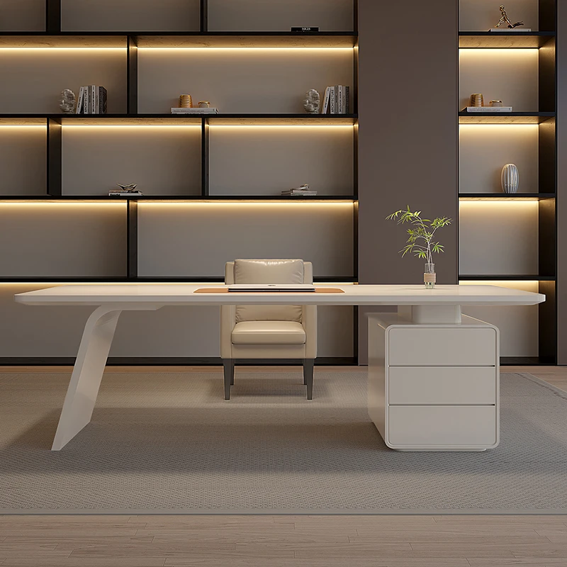 Scrivania da ufficio in piedi bianca Cassetto estetico moderno nordico Scrivania da ufficio Artigianato Deposito Escritorio Oficina Mobili commerciali
