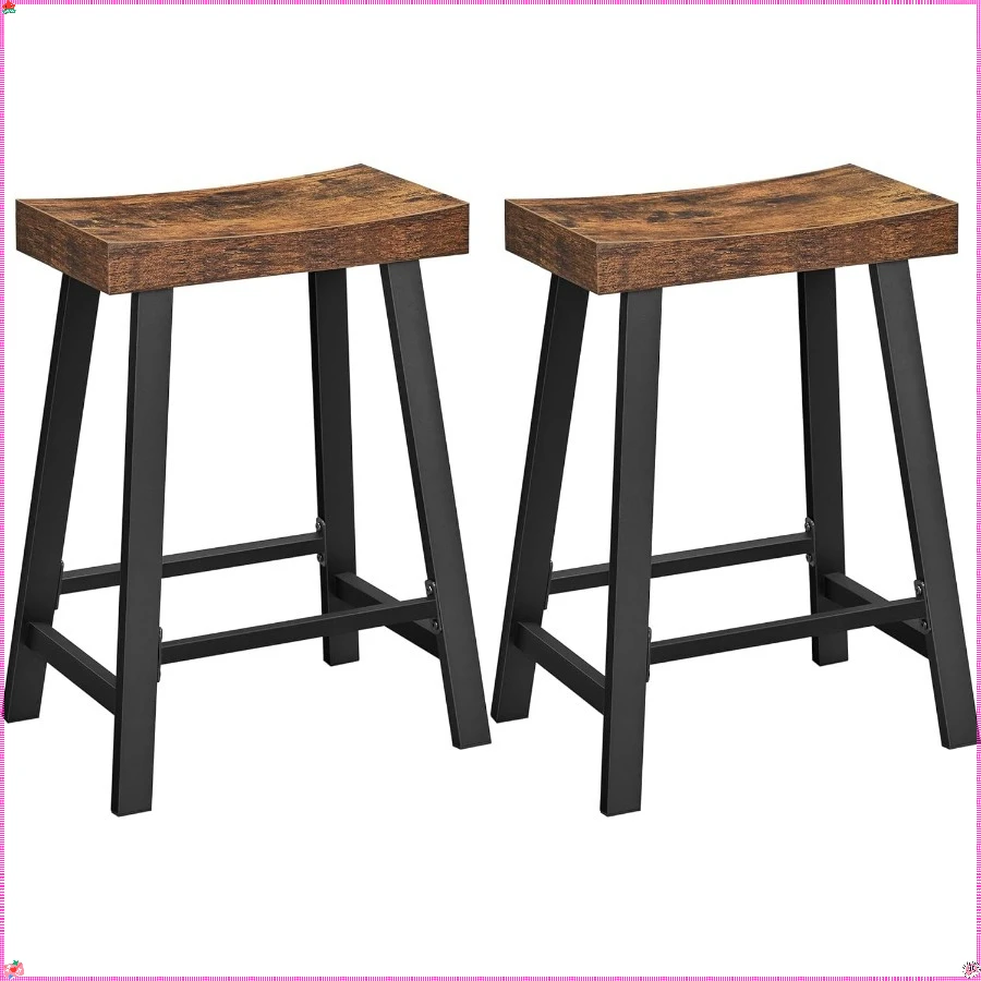 Tabourets de bar, lot de 2 chaises de bar, tabourets de bar de cuisine pour petit déjeuner avec repose-pieds, 23,6 pouces de haut, industriel dans le salon