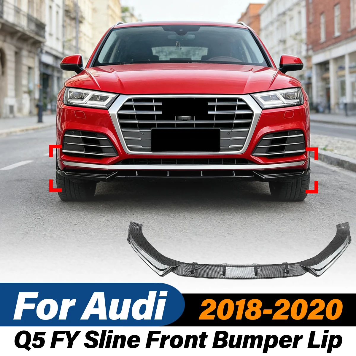 

For Audi Q5 FY Sline 2018 2019 2020 Automobile Front Bumper Lip Sports Wind Spoiler ABS Diffuser Splitter Body Modification Kit