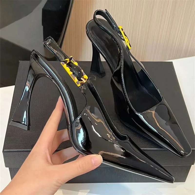 2024 Spring New Fashion Square Toe Slingback High Heels Elegant Sandals for Women Shoes Designer Wedding Zapatos Para Mujeres