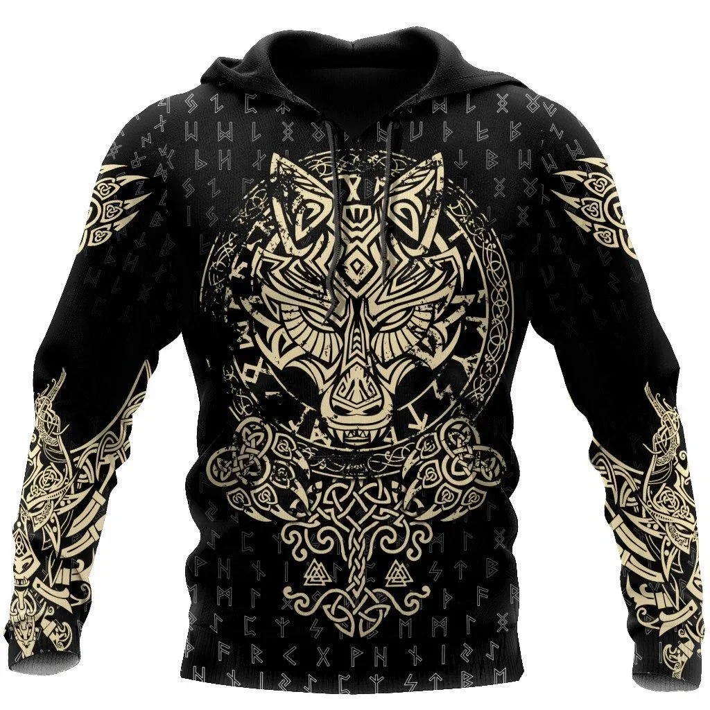 2024 New Hoodie 3d Viking Harajuku Print Pullover Men's Hooded Sweatshirt Oversized Vintage Male Clothing Fall Long Sleeve