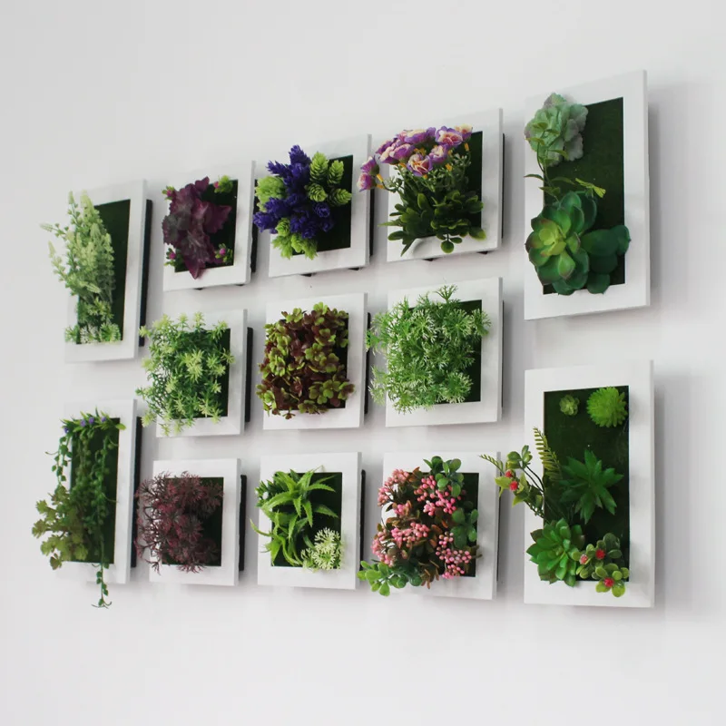 New Style 3D Creative Plastic Succulents Plant Home Decoration Wall Hanger Artificial Flower Frame Wall Sticker Store Decor