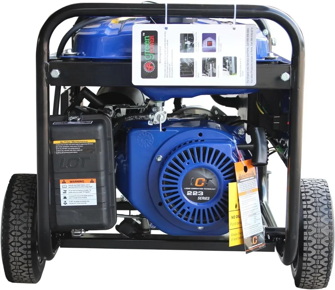 America Gasoline Generator GPD5000W, Green/Black Features a convenient 4-gallon gasoline tank for longer operation