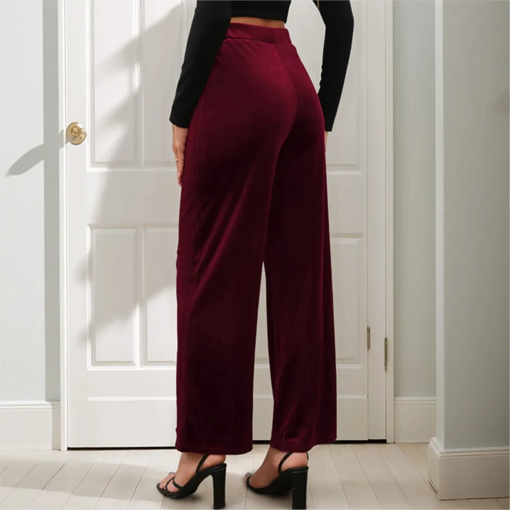 Women's Clothing Casual Retro Solid Color Wide Leg Pants All-match Loose Simple Style Comfortable Temperament Fashion Keep Warm