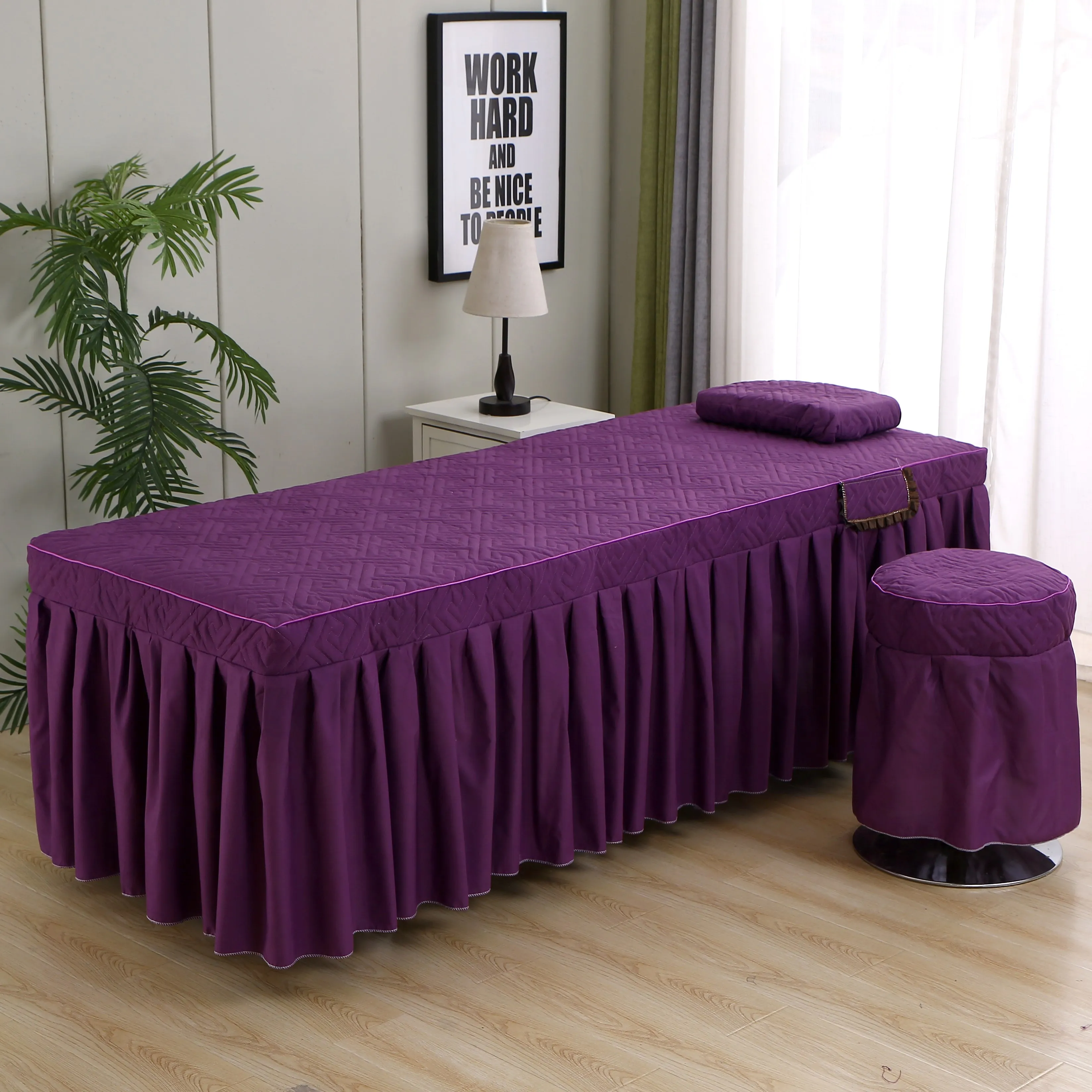 Beauty Salon Bed Cover+pillowcase 2pcs Set SPA Massage Skin-Friendly Massage Table Bed Sheet Bedskirt with Hole Colchas