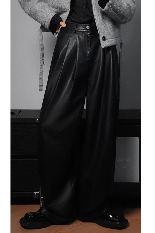 

27-46 New 2024 Men Women GD Punk Niche Performance Wide Leg Straight Leg Leather Pants Lovers Trousers Plus Size Singer Costumes