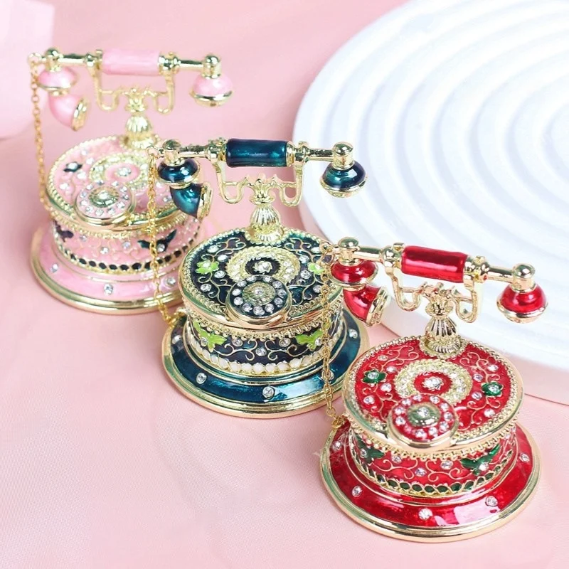 

Small ornament metal enamel jewelry box handicrafts exquisite home decoration creative retro telephone gift small ornament