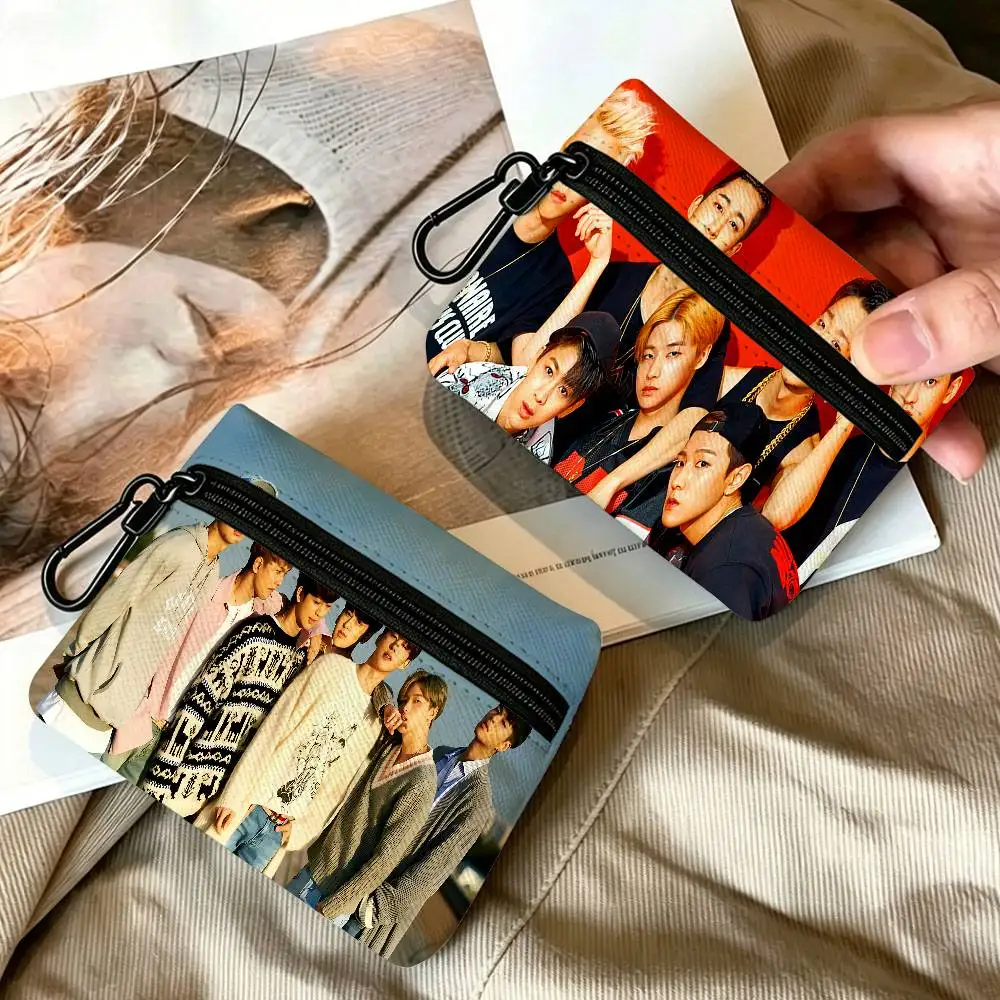 music group I-Ikon Kpop Band Oxford Cloth Zipper Coin Purse Portable Hanging Key Pouch Organizer For Travel Cosmetic Bag
