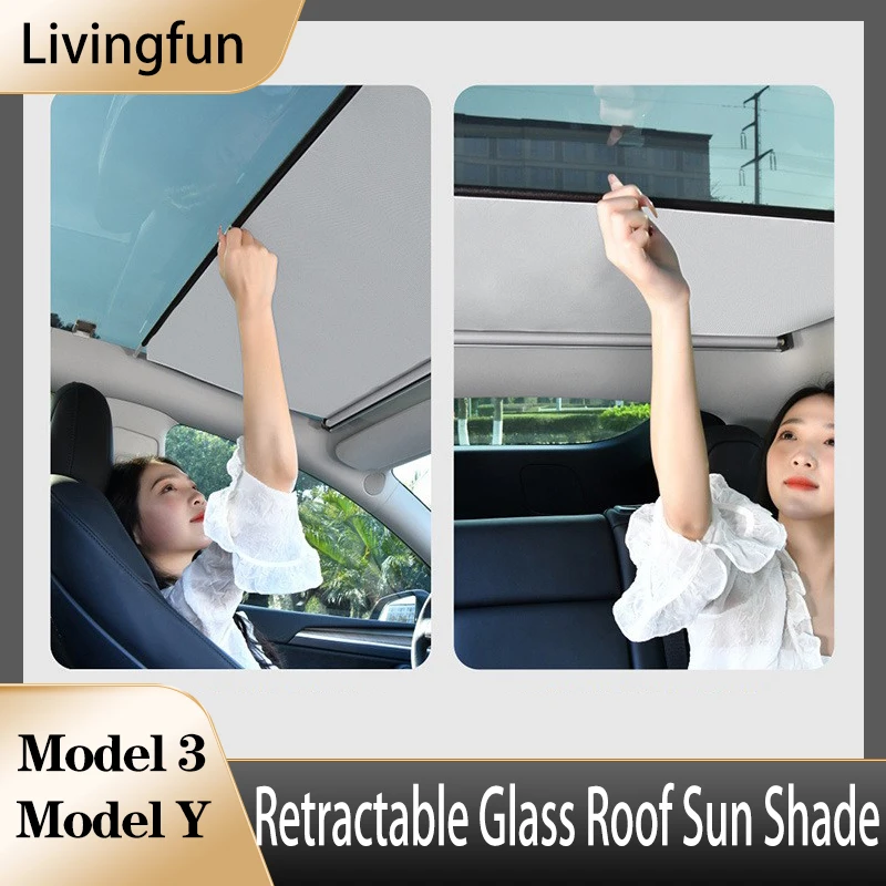 Livingfun Retractable glass roof Sun Shade Heat Insulation For Tesla model 3 Model Y Accessories