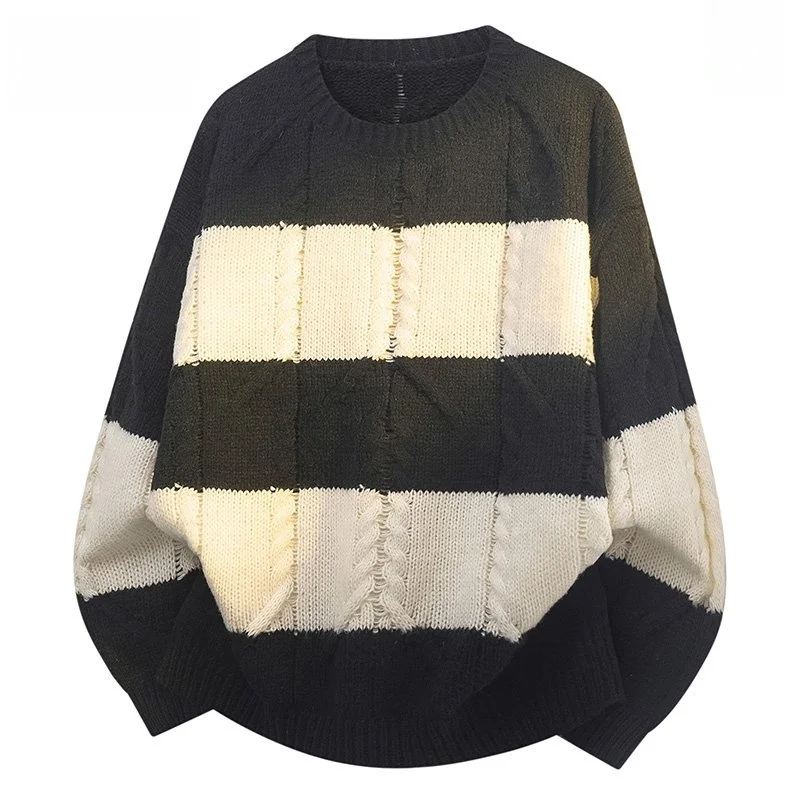 

TUCANO Wooden Du American Retro Splicing Color Knitwear Men's Women's Autumn Winter Soft round Ne Base irt Trendy