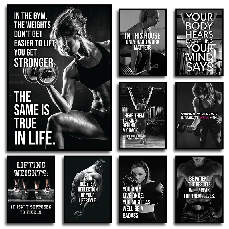 Motivational Fitness Poster Bodybuilding Workout Inspirational Quotes Prints Canvas Painting Wall Art Picture for Gym Home Decor