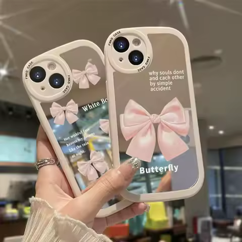INS Korean Bow Make Up Mirror Case for Samsung Galaxy A55 5G A15 A23 A24 A34 A35 A54 A53 A050 A5S S24 S23 Ultra S22 Plus S20 FE
