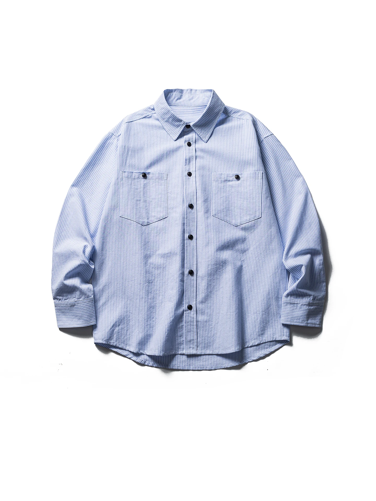 

Retro Contrast Color Vertical Stripes Patchwork Collar Long Sve irt Casual Spring Lazy Sle Couple Cotton irt