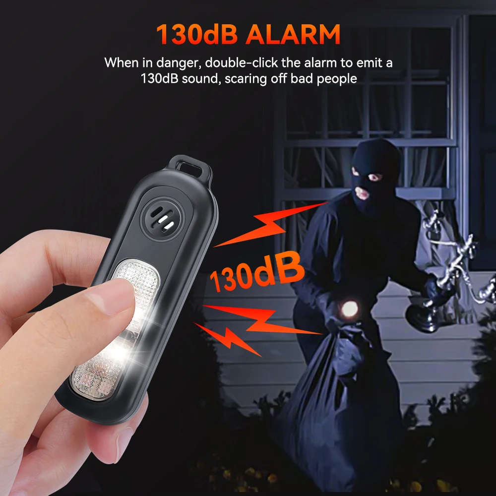 130dB Hollarm Personal Safety Alarm Keychain for Women USB Rechargeable Protection Emergency LED Light Alarm For Night Running
