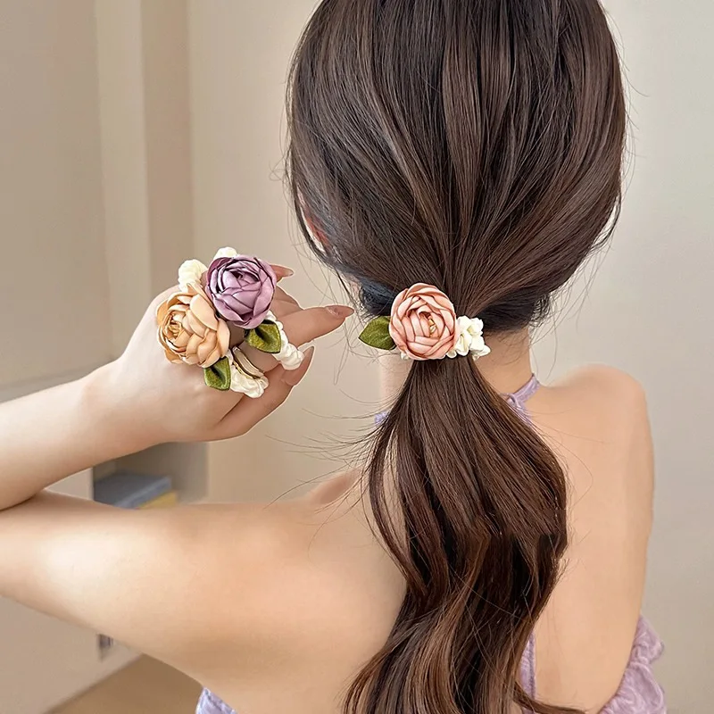 Women's Headband Rose Headband Simple Temperament Fashion Versatile Elegant Small Rubber Band Hair Tie Flowers Hair Accessories