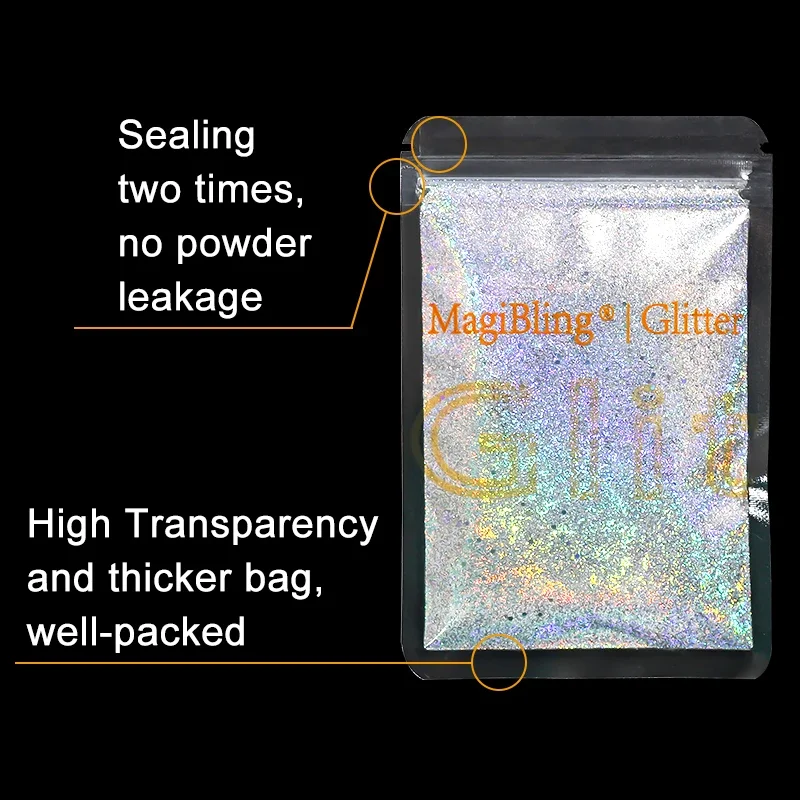 MagiBling 50g Mixed Nail Art Glitter Powder Laser Silver Sparkly Sequins Fine Dust Gel Polish Manicure DIY Nails Decorations